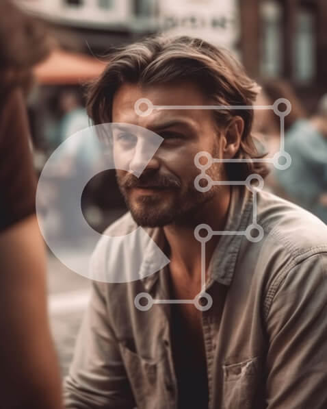 Intra Συλλεκτικό Ξύλινο Παζλ Plywood  4mm - Σοβαρός άνδρας που κάθεται στον πάγκο στη μέση του πολυσύχναστου δρόμου Σε Ξύλινο Κουτί - Διαστάσεις Puzzle: 10x10 cm – 25 κομμάτια