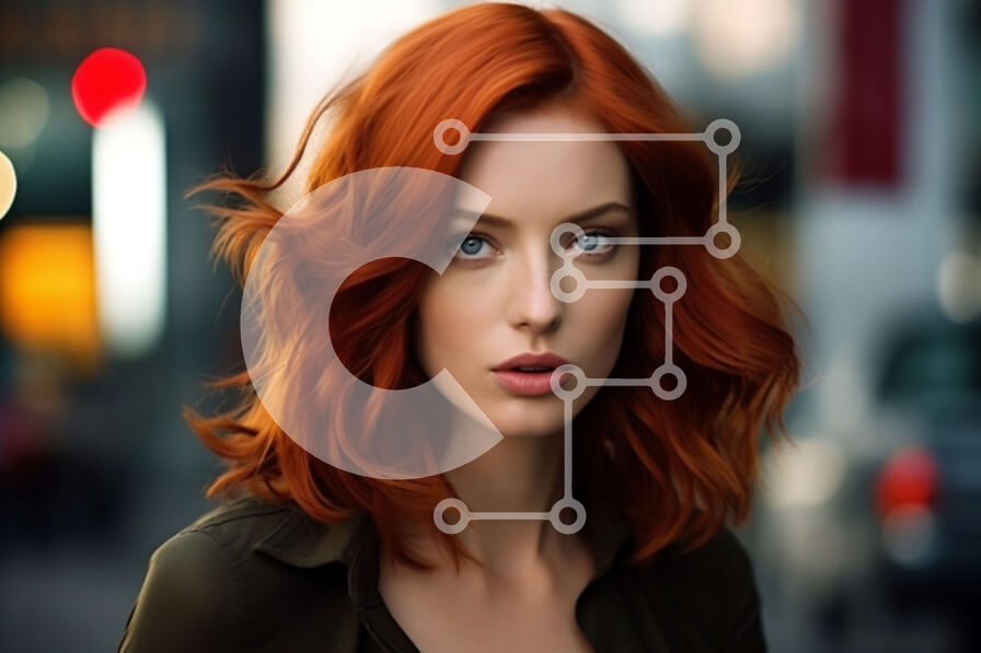 Intra Συλλεκτικό Ξύλινο Παζλ Plywood  4mm - Όμορφη εικόνα μιας κοκκινομάλλας γυναίκας σε έναν δρόμο της πόλης τη νύχτα Σε Ξύλινο Κουτί - Διαστάσεις Puzzle: 10x10 cm – 25 κομμάτια