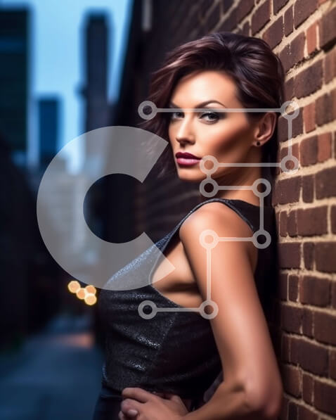 Intra Συλλεκτικό Ξύλινο Παζλ Plywood  4mm - Κομψή γυναίκα που στέκεται τη νύχτα με τα φώτα της πόλης στο φόντο Σε Ξύλινο Κουτί - Διαστάσεις Puzzle: 10x10 cm – 25 κομμάτια