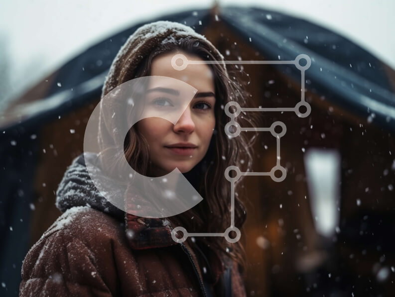 Intra Συλλεκτικό Ξύλινο Παζλ Plywood  4mm - Κομψή γυναίκα που στέκεται στο χιόνι με καφέ σακάκι και γυαλιά ηλίου Σε Ξύλινο Κουτί - Διαστάσεις Puzzle: 10x10 cm – 25 κομμάτια