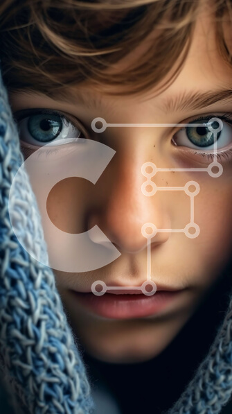 Intra Συλλεκτικό Ξύλινο Παζλ Plywood  4mm - Πορτρέτο ενός νεαρού αγοριού που φορά μια μπλε κουκούλα που κοιτάζει προς τα κάτω Σε Ξύλινο Κουτί - Διαστάσεις Puzzle: 10x10 cm – 25 κομμάτια