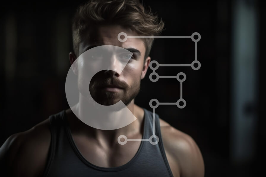 Intra Συλλεκτικό Ξύλινο Παζλ Plywood  4mm - Σοβαρός άνδρας με γκρι μπλουζάκι που κοιτάζει απευθείας την κάμερα Σε Ξύλινο Κουτί - Διαστάσεις Puzzle: 10x10 cm – 25 κομμάτια