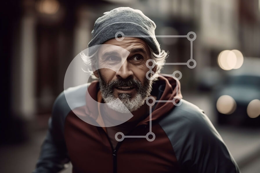 Intra Συλλεκτικό Ξύλινο Παζλ Plywood  4mm - Σοβαρός ηλικιωμένος στην οδό της πόλης | Φωτογραφία Αρχείου Σε Ξύλινο Κουτί - Διαστάσεις Puzzle: 10x10 cm – 25 κομμάτια