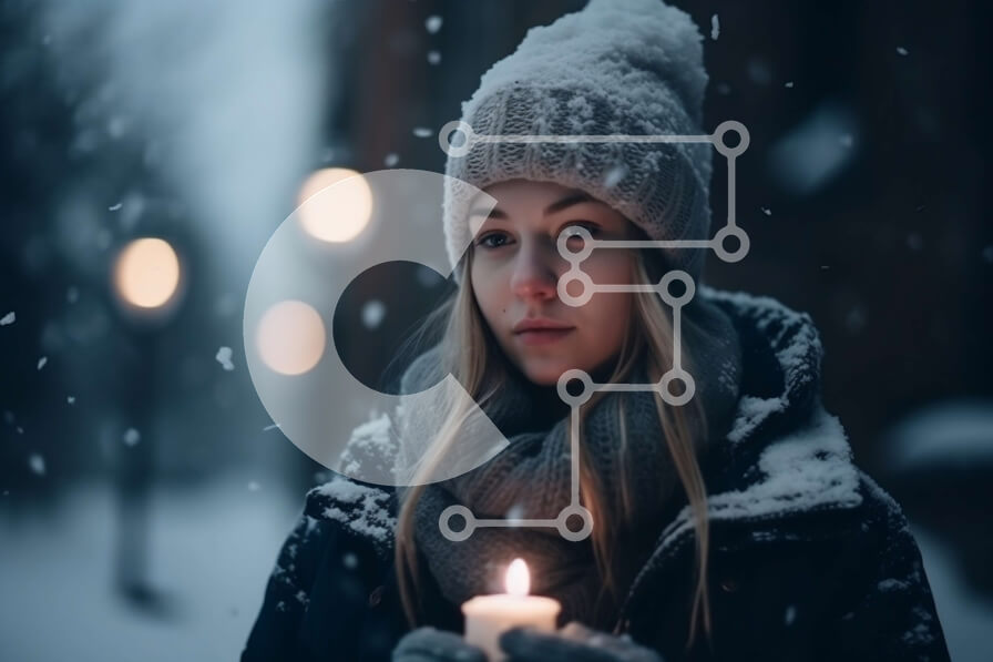 Intra Συλλεκτικό Ξύλινο Παζλ Plywood  4mm - Ασπρόμαυρη φωτογραφία μιας γυναίκας με ένα κερί στο χιόνι Σε Ξύλινο Κουτί - Διαστάσεις Puzzle: 10x10 cm – 25 κομμάτια