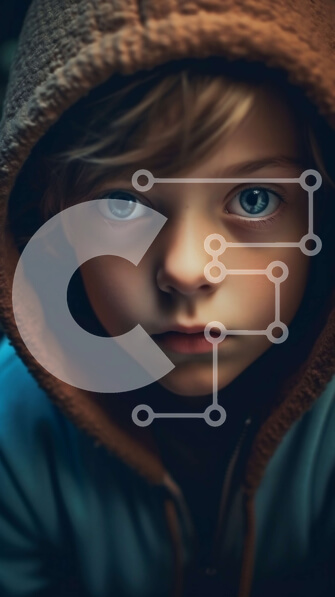 Intra Συλλεκτικό Ξύλινο Παζλ Plywood  4mm - Πορτρέτο ενός νεαρού αγοριού που φοράει κουκούλα και κοιτάζει την κάμερα με μπλε μάτια Σε Ξύλινο Κουτί - Διαστάσεις Puzzle: 10x10 cm – 25 κομμάτια