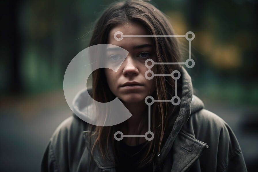 Intra Συλλεκτικό Ξύλινο Παζλ Plywood  4mm - Λυπημένη νεαρή γυναίκα με κουκούλα που στέκεται στο δάσος Σε Ξύλινο Κουτί - Διαστάσεις Puzzle: 10x10 cm – 25 κομμάτια