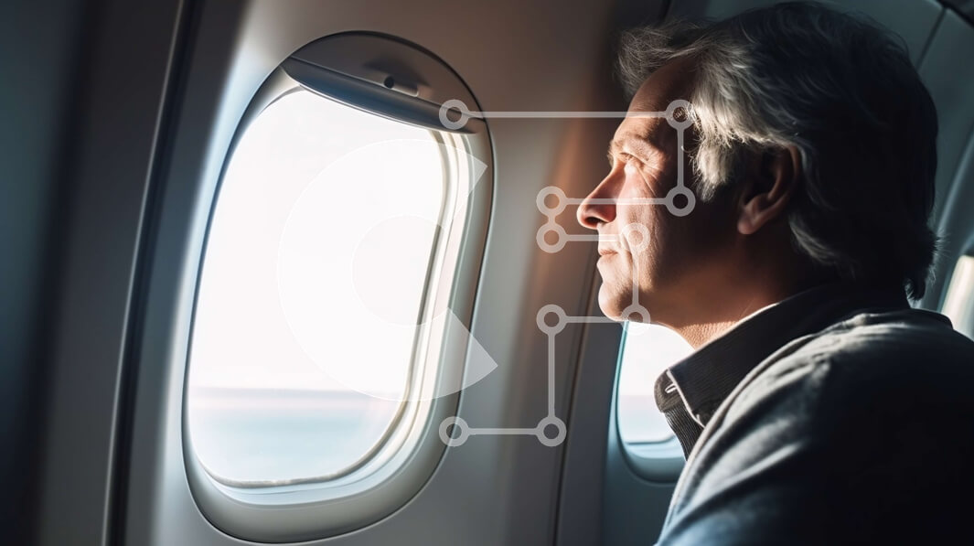 Intra Συλλεκτικό Ξύλινο Παζλ Plywood  4mm - Σοβαρός ηλικιωμένος στο αεροπλάνο που κοιτάζει έξω από το παράθυρο Σε Ξύλινο Κουτί - Διαστάσεις Puzzle: 10x10 cm – 25 κομμάτια