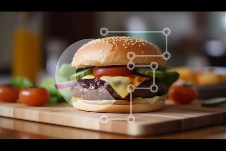 Σετ των 2 Intra Συλλεκτικό Ξύλινο Παζλ Plywood  4mm - Νόστιμο Cheeseburger με φρέσκα γαρνιτούρα σε ξύλινο ξύλο κοπής Σε Ξύλινο Κουτί - Διαστάσεις: 10x10 cm – 25 κομμάτια