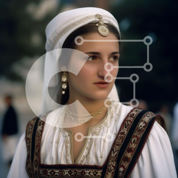 Intra Συλλεκτικό Ξύλινο Παζλ Plywood  4mm - Σοβαρή γυναίκα που φοράει παραδοσιακά ρούχα με περίπλοκα κεντήματα και κοσμήματα Σε Ξύλινο Κουτί - Διαστάσεις Puzzle: 10x10 cm – 25 κομμάτια