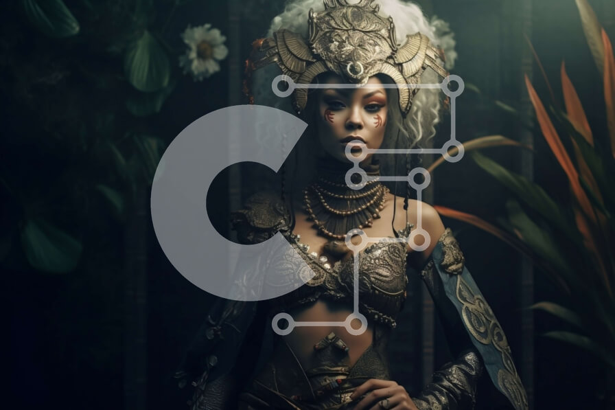 Intra Συλλεκτικό Ξύλινο Παζλ Plywood  4mm - Φουτουριστική γυναίκα με στολή ζούγκλας με λαμπερό πολύτιμο λίθο Σε Ξύλινο Κουτί - Διαστάσεις Puzzle: 10x10 cm – 25 κομμάτια