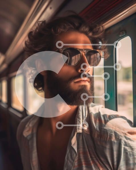 Intra Συλλεκτικό Ξύλινο Παζλ Plywood  4mm - Άνδρας στο τρένο που κοιτάζει έξω από το παράθυρο στο διερχόμενο τοπίο Σε Ξύλινο Κουτί - Διαστάσεις Puzzle: 10x10 cm – 25 κομμάτια