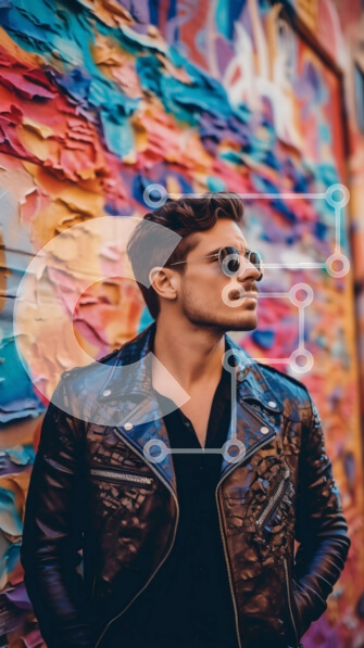 Intra Συλλεκτικό Ξύλινο Παζλ Plywood  4mm - Δροσερή και νευρική εικόνα ενός άνδρα με δερμάτινο μπουφάν και γυαλιά ηλίου Σε Ξύλινο Κουτί - Διαστάσεις Puzzle: 10x10 cm – 25 κομμάτια