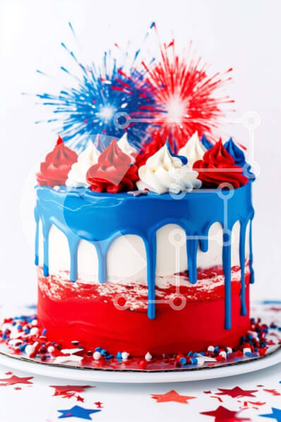 Intra Συλλεκτικό Ξύλινο Παζλ Plywood  4mm - Εορταστική τούρτα 4ης Ιουλίου με κόκκινα, λευκά και μπλε διακοσμητικά Σε Ξύλινο Κουτί - Διαστάσεις: 10x10 cm – 25 κομμάτια