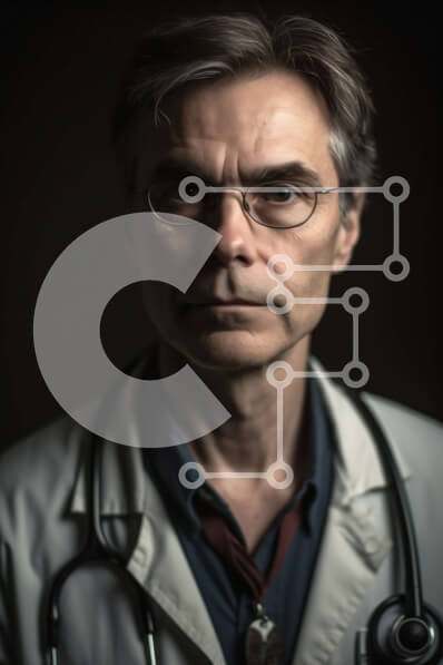 Intra Συλλεκτικό Ξύλινο Παζλ Plywood  4mm - Σοβαρός γιατρός με το στηθοσκόπιο που κοιτάζει την κάμερα Σε Ξύλινο Κουτί - Διαστάσεις Puzzle: 10x10 cm – 25 κομμάτια