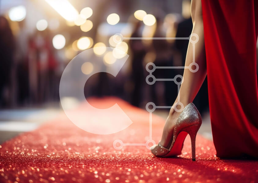 Intra Συλλεκτικό Ξύλινο Παζλ Plywood  4mm - Γυναίκα με ψηλά τακούνια στο κόκκινο χαλί σε εκδήλωση ή πάρτι Σε Ξύλινο Κουτί - Διαστάσεις Puzzle: 10x10 cm – 25 κομμάτια