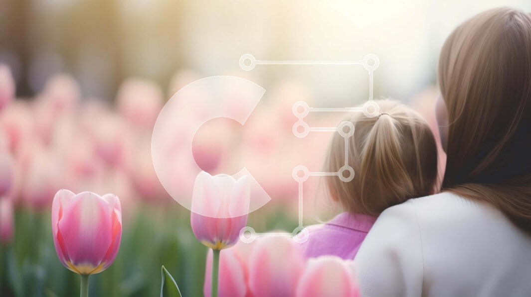 Intra Συλλεκτικό Ξύλινο Παζλ Plywood  4mm - Μητέρα και παιδί με ροζ τουλίπες Σε Ξύλινο Κουτί - Διαστάσεις: 10x10 cm – 25 κομμάτια