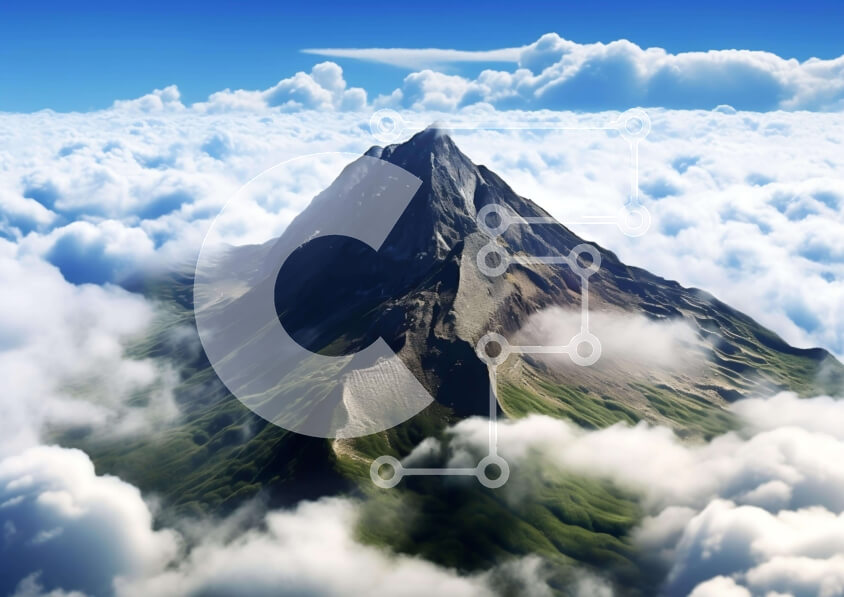 Intra Συλλεκτικό Ξύλινο Παζλ Plywood  4mm - Εναέρια άποψη του βουνού που περιβάλλεται από σύννεφα Σε Ξύλινο Κουτί - Διαστάσεις: 10x10 cm – 25 κομμάτια