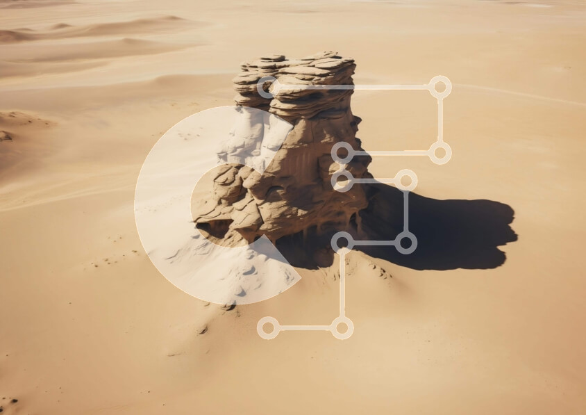 Intra Συλλεκτικό Ξύλινο Παζλ Plywood  4mm - Εναέρια άποψη του σχηματισμού βράχου της ερήμου Σε Ξύλινο Κουτί - Διαστάσεις: 10x10 cm – 25 κομμάτια