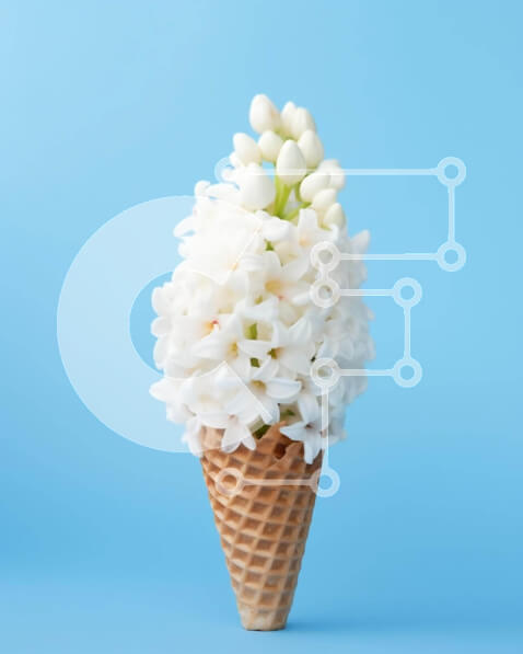 Intra Συλλεκτικό Ξύλινο Παζλ Plywood  4mm - Λευκοί κρίνοι σε χωνάκι παγωτού σε μπλε φόντο Σε Ξύλινο Κουτί - Διαστάσεις Puzzle: 10x10 cm – 25 κομμάτια