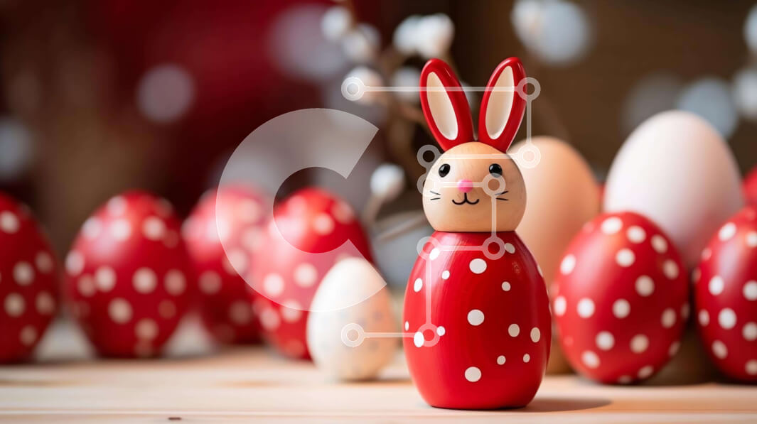 Intra Συλλεκτικό Ξύλινο Παζλ Plywood  4mm - Κόκκινο ειδώλιο λαγουδάκι με λευκά και κόκκινα αυγά Σε Ξύλινο Κουτί - Διαστάσεις: 10x10 cm – 25 κομμάτια