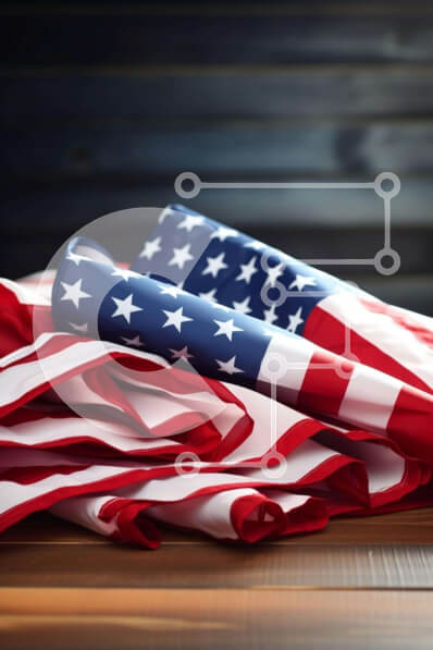 Intra Συλλεκτικό Ξύλινο Παζλ Plywood  4mm - Στοιβαγμένες αμερικανικές σημαίες στο ξύλινο τραπέζι Σε Ξύλινο Κουτί - Διαστάσεις: 10x10 cm – 25 κομμάτια