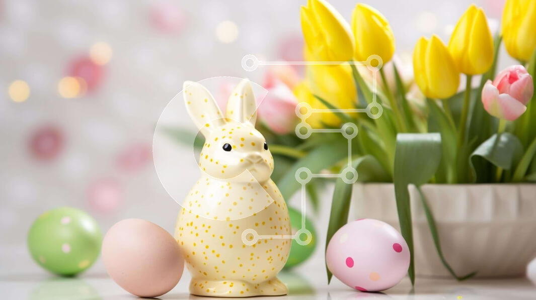 Intra Συλλεκτικό Ξύλινο Παζλ Plywood  4mm - Ειδώλιο λαγουδάκι του Πάσχα με πολύχρωμα πασχαλινά αυγά και τουλίπες Σε Ξύλινο Κουτί - Διαστάσεις: 10x10 cm – 25 κομμάτια