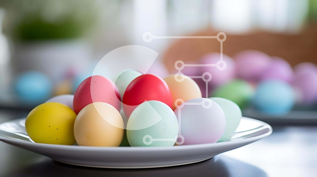 Intra Συλλεκτικό Ξύλινο Παζλ Plywood  4mm - Ζωηρόχρωμα Πασχαλινά αυγά σε ένα άσπρο πιάτο Σε Ξύλινο Κουτί - Διαστάσεις: 10x10 cm – 25 κομμάτια