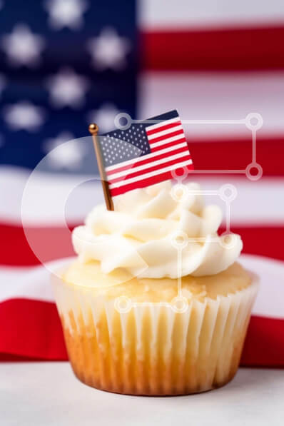 Σετ των 2 Intra Συλλεκτικό Ξύλινο Παζλ Plywood  4mm - Cupcake American Flag για τους εορτασμούς της 4ης Ιουλίου Σε Ξύλινο Κουτί - Διαστάσεις: 10x10 cm – 25 κομμάτια