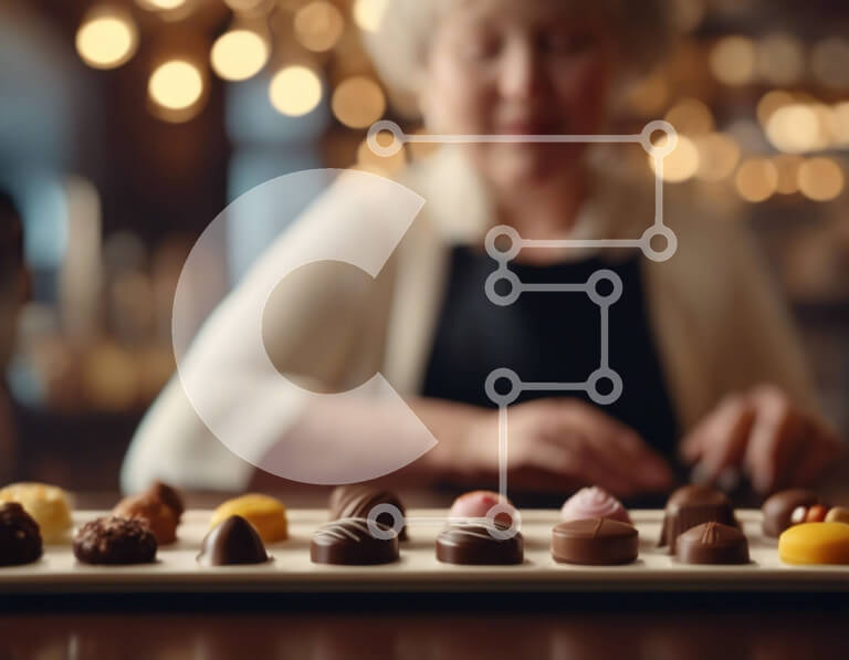 Σετ των 2 Intra Συλλεκτικό Ξύλινο Παζλ Plywood  4mm - Ποικιλία σοκολάτες σε δίσκο σερβιρίσματος με γυναίκα Σε Ξύλινο Κουτί - Διαστάσεις: 10x10 cm – 25 κομμάτια