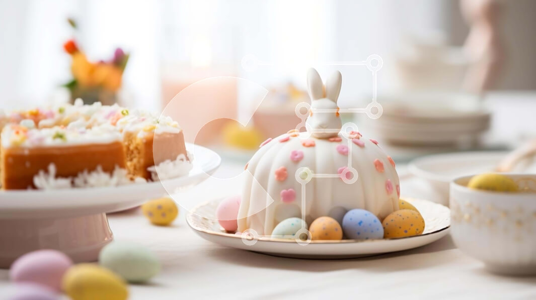 Intra Συλλεκτικό Ξύλινο Παζλ Plywood  4mm - Πασχαλινό κέικ με διακοσμητικά λαγουδάκι και αυγά Σε Ξύλινο Κουτί - Διαστάσεις: 10x10 cm – 25 κομμάτια