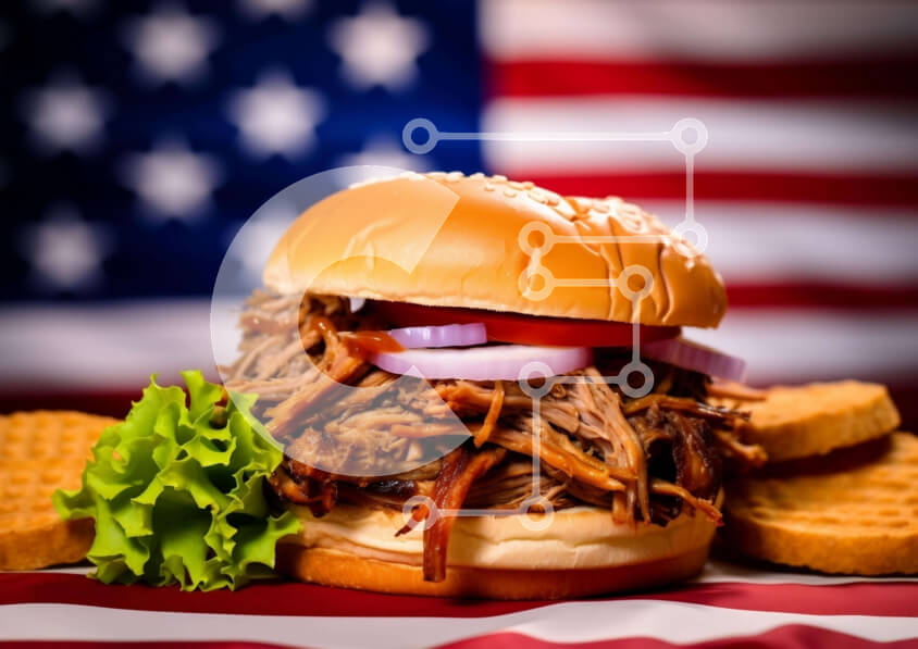 Σετ των 2 Intra Συλλεκτικό Ξύλινο Παζλ Plywood  4mm - Σάντουιτς τραβηγμένο χοιρινό σε βάφλες με αμερικανική σημαία Σε Ξύλινο Κουτί - Διαστάσεις: 10x10 cm – 25 κομμάτια