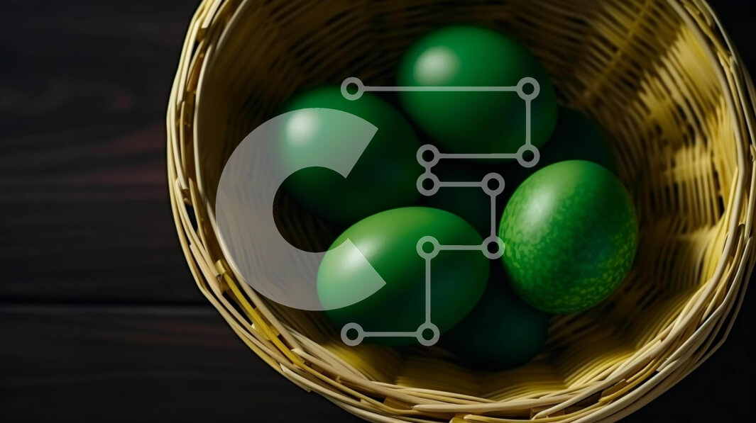 Intra Συλλεκτικό Ξύλινο Παζλ Plywood  4mm - Τρία πράσινα πασχαλινά αυγά σε ψάθινο καλάθι σε ξύλινο τραπέζι Σε Ξύλινο Κουτί - Διαστάσεις: 10x10 cm – 25 κομμάτια