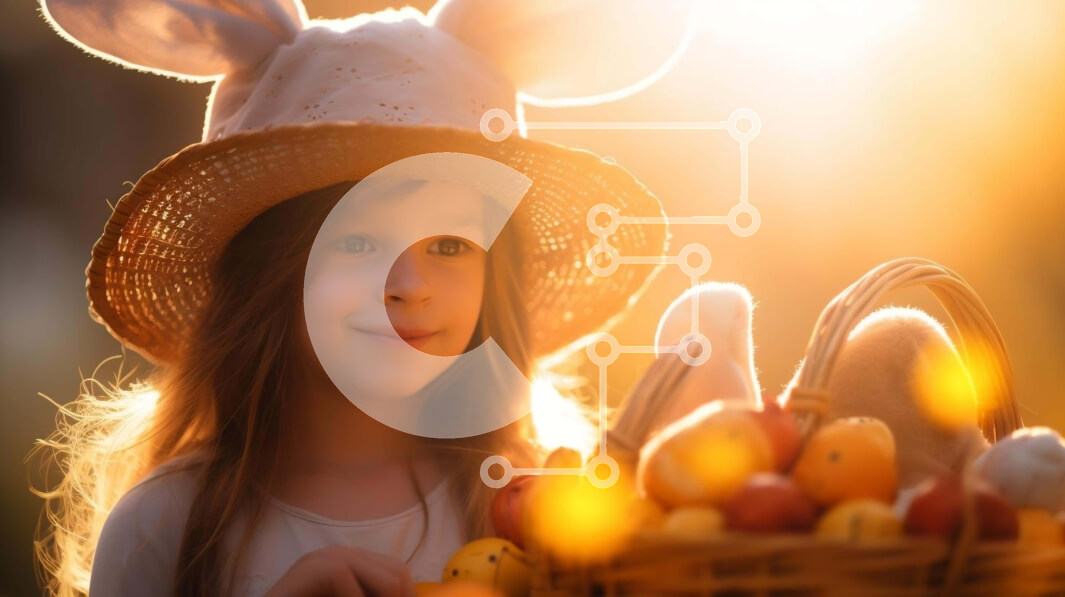 Intra Συλλεκτικό Ξύλινο Παζλ Plywood  4mm - Νεαρό κορίτσι με πασχαλινό καπέλο λαγουδάκι και καλάθι με φρούτα Σε Ξύλινο Κουτί - Διαστάσεις: 10x10 cm – 25 κομμάτια