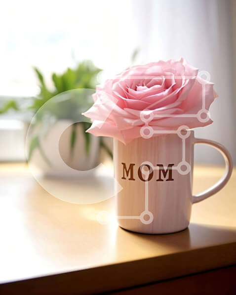 Intra Συλλεκτικό Ξύλινο Παζλ Plywood  4mm - Κούπα καφέ Mom με ροζ τριαντάφυλλο Σε Ξύλινο Κουτί - Διαστάσεις: 10x10 cm – 25 κομμάτια