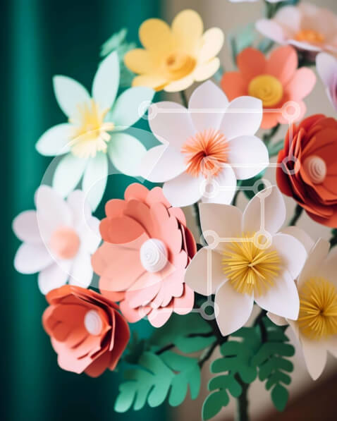 Intra Συλλεκτικό Ξύλινο Παζλ Plywood  4mm - Πολύχρωμο χάρτινο μπουκέτο λουλουδιών σε βάζο Σε Ξύλινο Κουτί - Διαστάσεις Puzzle: 10x10 cm – 25 κομμάτια