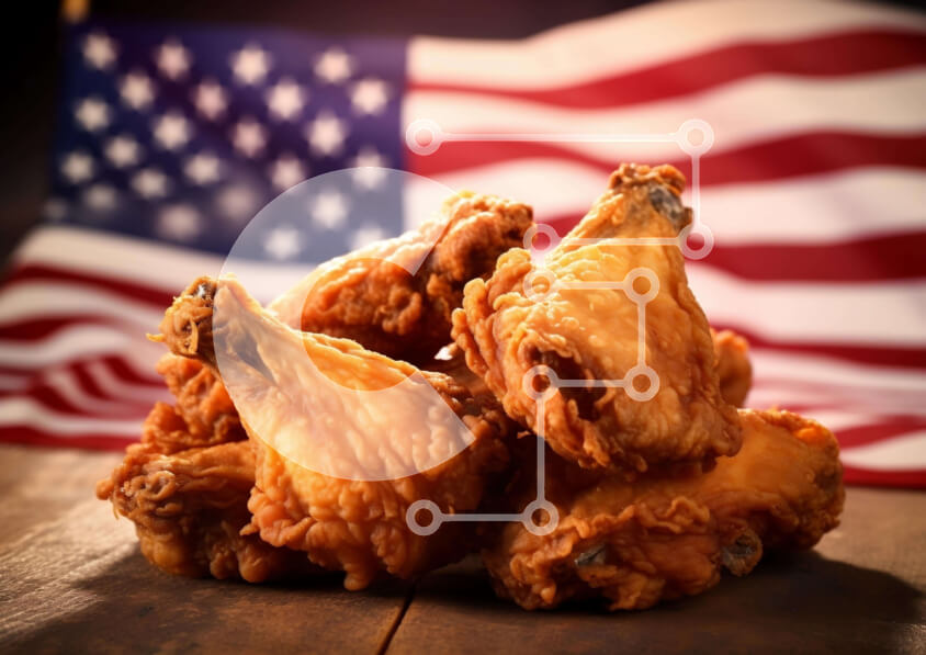 Σετ των 2 Intra Συλλεκτικό Ξύλινο Παζλ Plywood  4mm - Αμερικανικό τηγανητό κοτόπουλο με σημαία Σε Ξύλινο Κουτί - Διαστάσεις: 10x10 cm – 25 κομμάτια