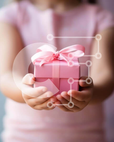 Intra Συλλεκτικό Ξύλινο Παζλ Plywood  4mm - Νεαρό κορίτσι με ανοιχτό ροζ κουτί δώρου και κορδέλα Σε Ξύλινο Κουτί - Διαστάσεις: 10x10 cm – 25 κομμάτια