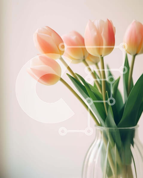 Intra Συλλεκτικό Ξύλινο Παζλ Plywood  4mm - Ροζ τουλίπες σε διαφανές γυάλινο βάζο στο τραπέζι Σε Ξύλινο Κουτί - Διαστάσεις: 10x10 cm – 25 κομμάτια