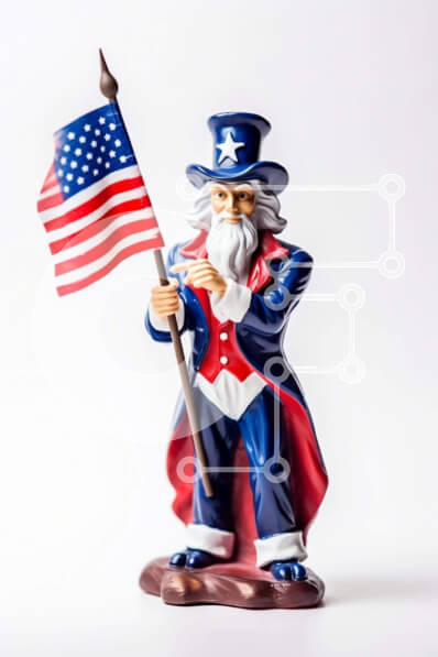 Intra Συλλεκτικό Ξύλινο Παζλ Plywood  4mm - Πατριωτικό ειδώλιο θείου με αμερικανική σημαία Σε Ξύλινο Κουτί - Διαστάσεις: 10x10 cm – 25 κομμάτια