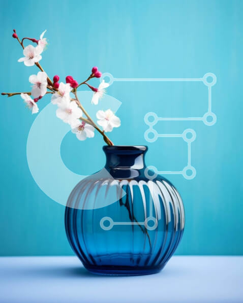 Intra Συλλεκτικό Ξύλινο Παζλ Plywood  4mm - Μπλε βάζο με λευκά λουλούδια σε μπλε φόντο Σε Ξύλινο Κουτί - Διαστάσεις: 10x10 cm – 25 κομμάτια