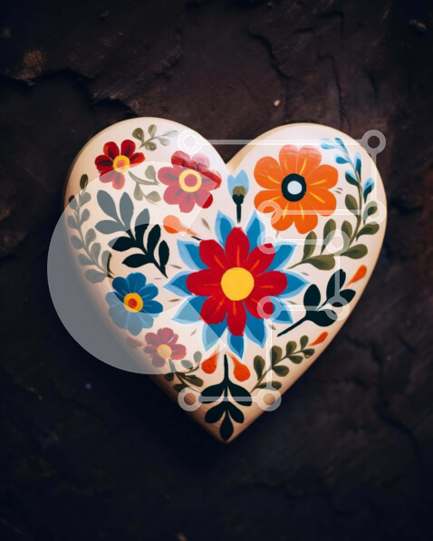 Intra Συλλεκτικό Ξύλινο Παζλ Plywood  4mm - Floral ντεκόρ σε σχήμα καρδιάς σε vintage ξύλινη επιφάνεια Σε Ξύλινο Κουτί - Διαστάσεις: 10x10 cm – 25 κομμάτια