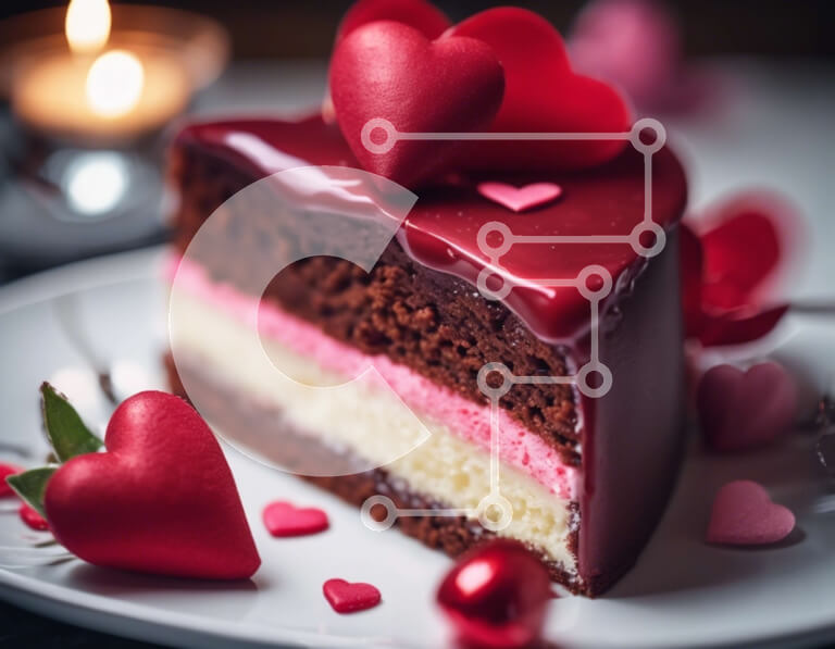 Σετ των 2 Intra Συλλεκτικό Ξύλινο Παζλ Plywood  4mm - Φέτα κέικ σοκολάτας με διακοσμητικά σε σχήμα καρδιάς Σε Ξύλινο Κουτί - Διαστάσεις: 10x10 cm – 25 κομμάτια