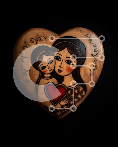 Intra Συλλεκτικό Ξύλινο Παζλ Plywood  4mm - Ξύλινο κουτί σε σχήμα καρδιάς με έργα τέχνης μητέρας και παιδιού Σε Ξύλινο Κουτί - Διαστάσεις Puzzle: 10x10 cm – 25 κομμάτια