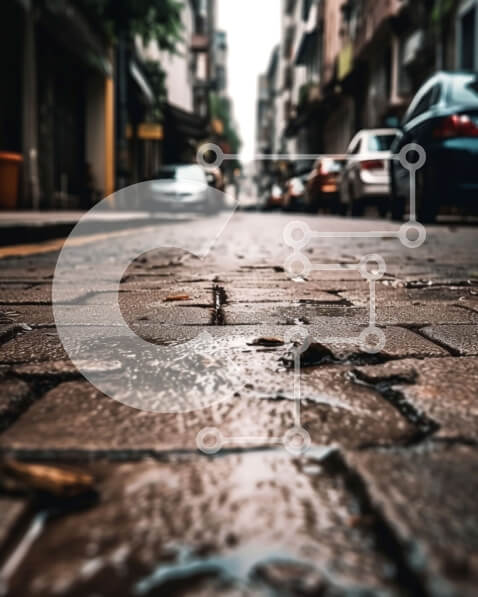 Intra Συλλεκτικό Ξύλινο Παζλ Plywood  4mm - Γραφική οδός της πόλης με παρκαρισμένα αυτοκίνητα και λακκούβα νερού Σε Ξύλινο Κουτί - Διαστάσεις Puzzle: 10x10 cm – 25 κομμάτια