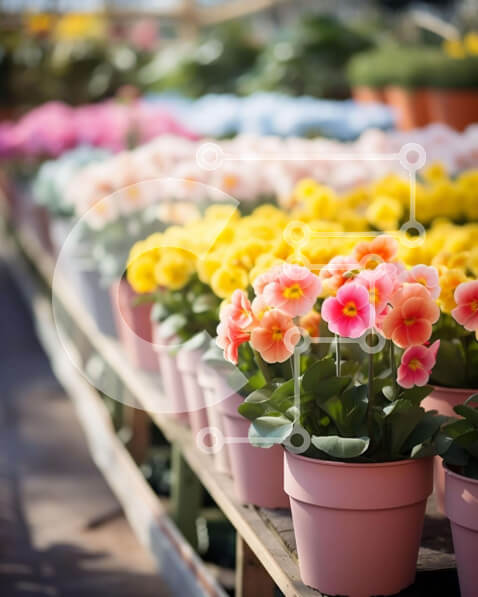 Σετ των 2 Intra Συλλεκτικό Ξύλινο Παζλ Plywood  4mm - Επίδειξη πολύχρωμων λουλουδιών σε γλάστρες σε αγορά ή ανθοπωλείο Σε Ξύλινο Κουτί - Διαστάσεις: 10x10 cm – 25 κομμάτια