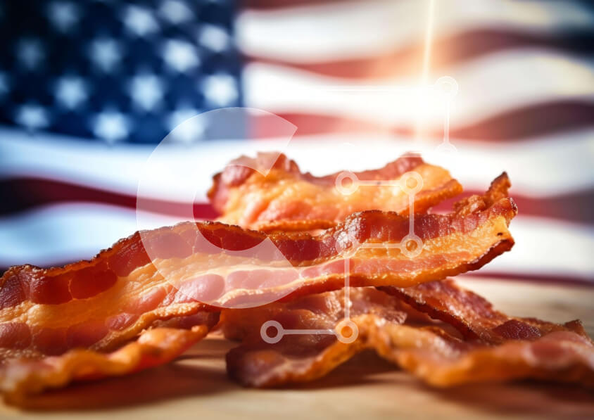 Σετ των 2 Intra Συλλεκτικό Ξύλινο Παζλ Plywood  4mm - Μπέικον στην αμερικανική σημαία για τον εορτασμό των διακοπών Σε Ξύλινο Κουτί - Διαστάσεις: 10x10 cm – 25 κομμάτια