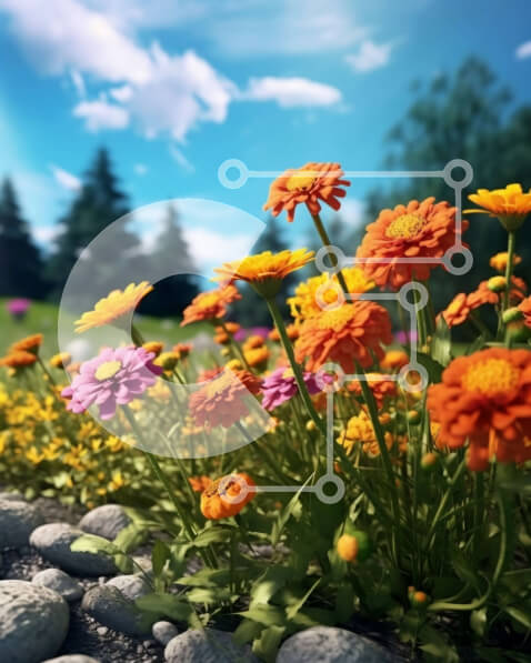 Intra Συλλεκτικό Ξύλινο Παζλ Plywood  4mm - Όμορφη εικόνα ενός χωραφιού με λουλούδια σε ένα λιβάδι με καθαρό ουρανό Σε Ξύλινο Κουτί - Διαστάσεις: 10x10 cm – 25 κομμάτια