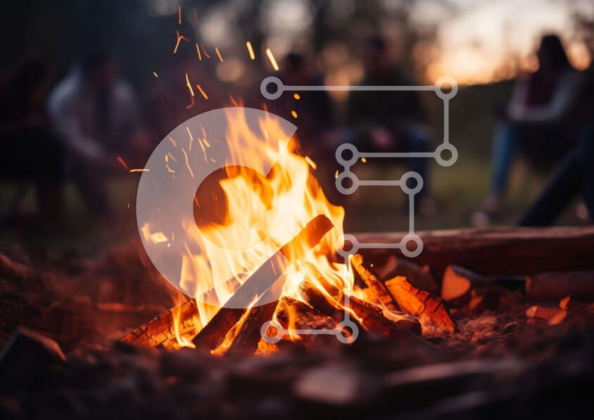 Intra Συλλεκτικό Ξύλινο Παζλ Plywood  4mm - Φωτιά με ανθρώπους που απολαμβάνουν τη ζεστασιά των φλογών Σε Ξύλινο Κουτί - Διαστάσεις Puzzle: 10x10 cm – 25 κομμάτια