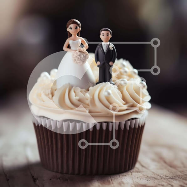 Σετ των 2 Intra Συλλεκτικό Ξύλινο Παζλ Plywood  4mm - Cupcake γάμου με ειδώλια νύφης και γαμπρού Σε Ξύλινο Κουτί - Διαστάσεις: 10x10 cm – 25 κομμάτια