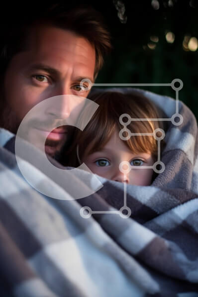 Intra Συλλεκτικό Ξύλινο Παζλ Plywood  4mm - Άνδρας και παιδί τυλιγμένα σε κουβέρτες Σε Ξύλινο Κουτί - Διαστάσεις Puzzle: 10x10 cm – 25 κομμάτια